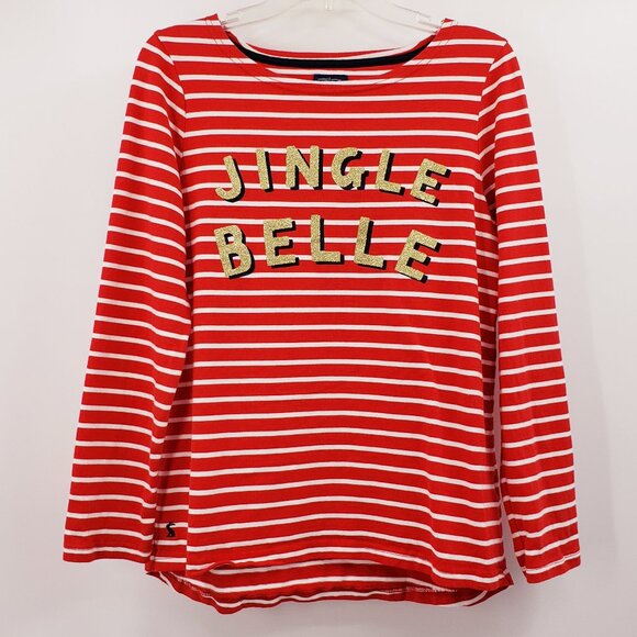 Joules Jingle Belle Spellout Top Size 10 Red White Stripe Gold Glitter Christmas - Picture 1 of 8